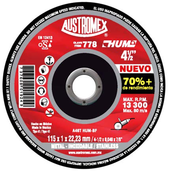 DISCO DE CORTE METAL 778 DE 41/2"